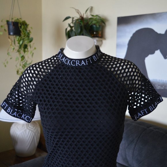 Black Craft Cult Body Con Knit Fish Net Mini Dress Sexy - Picture 3 of 8